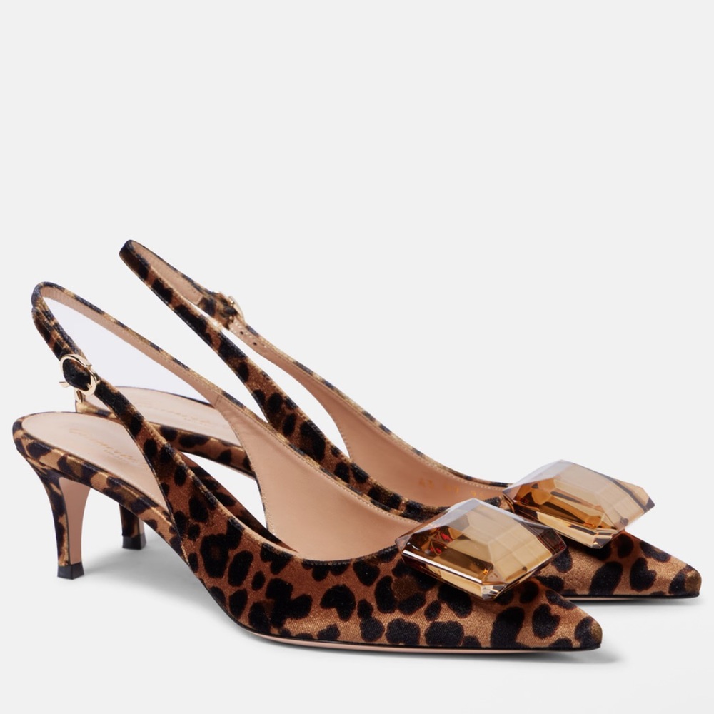 Gianvito Rossi Jaipur 55 leopard-print velvet slingback pumps - Picture 2 of 11